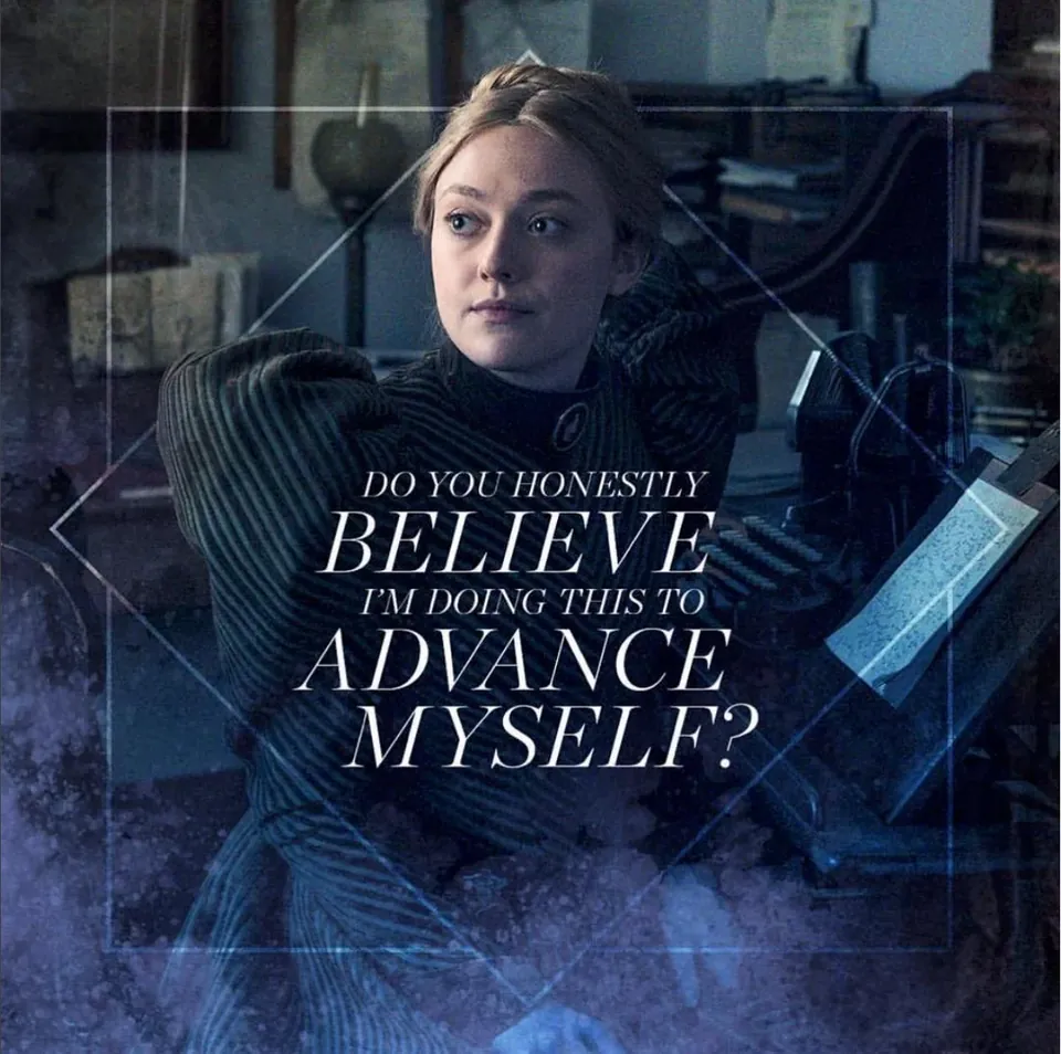 The Alienist character art: Sara Howard with the line "Do you honestly believe I'm doing this to advance myself?"