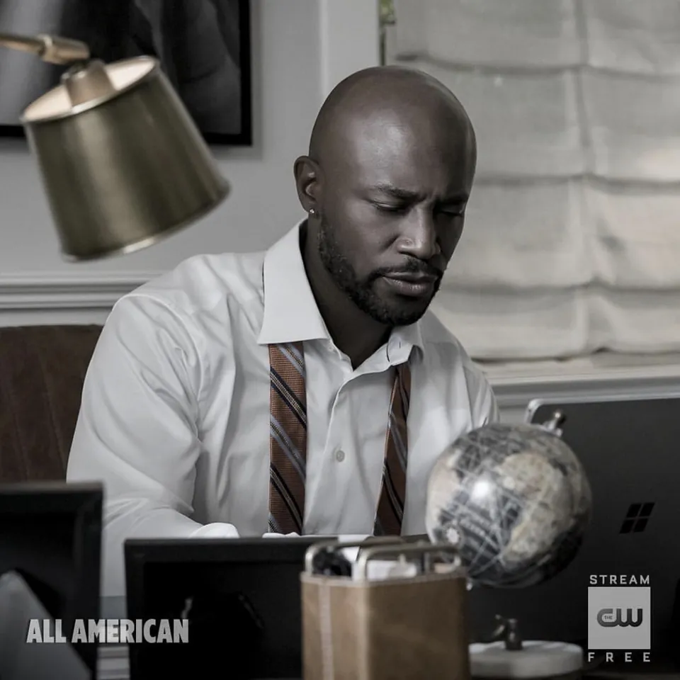 All American social graphic: Coach Baker at his desk